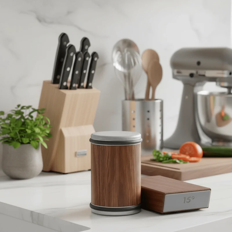 Compact efficient kitchen knife sharpener with guide