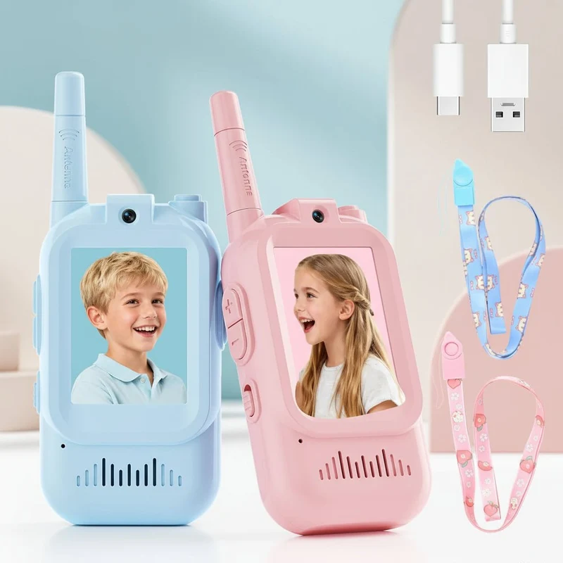Børne-video-walkie talkies med kamera og lang rækkevidde