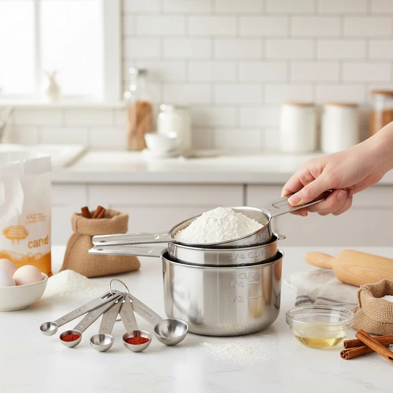 Rustfrit Stål Målesæt til Præcis Madlavning og Bagning