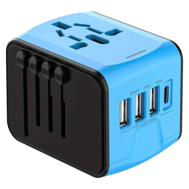 Rejseadapter med 4 USB & Type-C: Hurtig Opladning Globalt