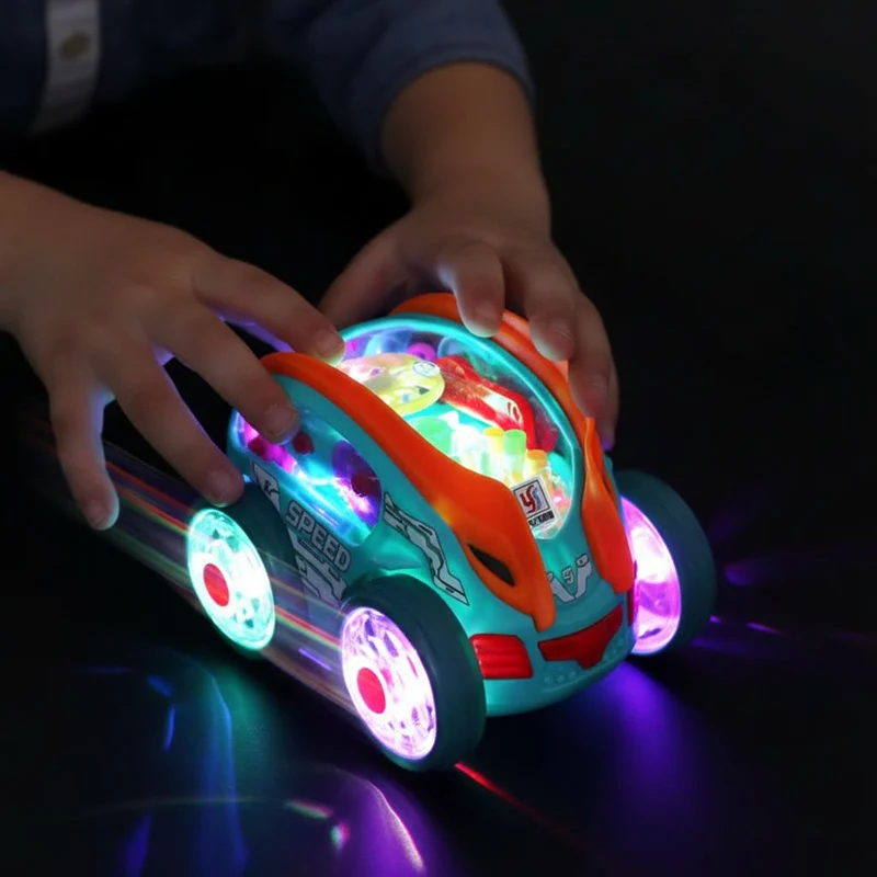 Interaktiv LED Legetøjsbil med Musik og 360° Spin