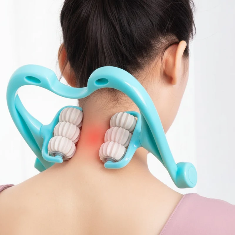 Effektiv Nakke- og Skuldermassage Rulle med Seks Rullende Hoveder