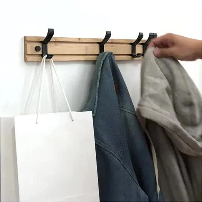 Elegant Vægmonteret Bambus Garderobe med Holdbare Kroge