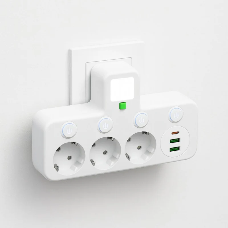 Kompakt Multistikdåse med USB & Type-C – Høj Sikkerhed