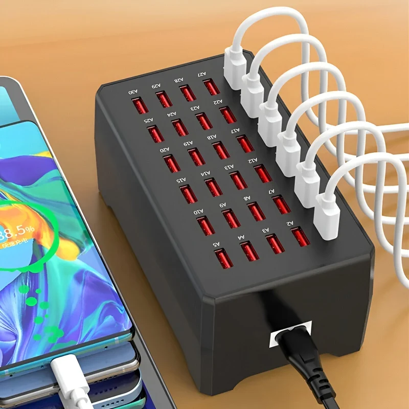 Effektiv USB-ladestation med 30 porte til alle enheder