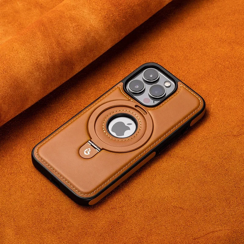 Magnetisk iPhone-etui i luksuslæder med integreret stander