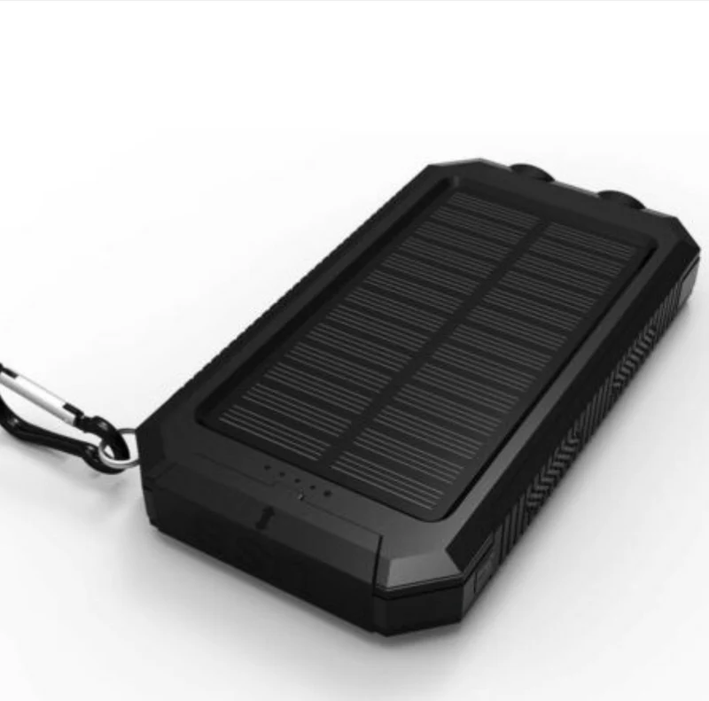 Robust solcelle powerbank med dobbelt USB og LED-lygte