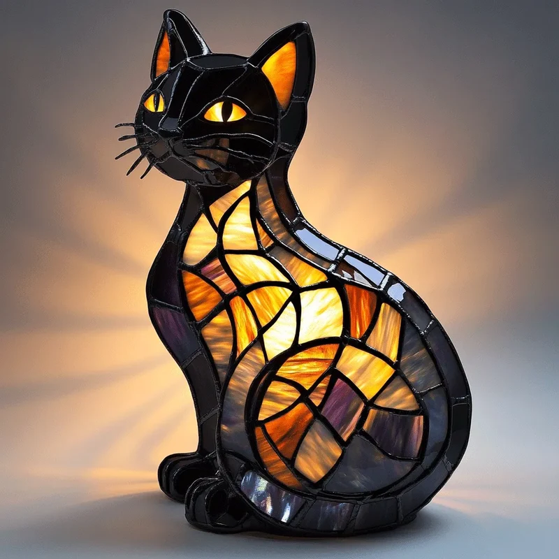 Farverig Glasskat Natlampe – Skab Hygge og Stemning
