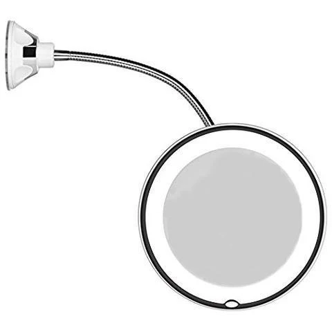 Bærbart 10X LED-makeup-spejl med sugekop og justerbar arm