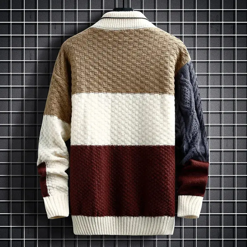 Herresweater i Strik med Løs Pasform og Moderne Patchwork