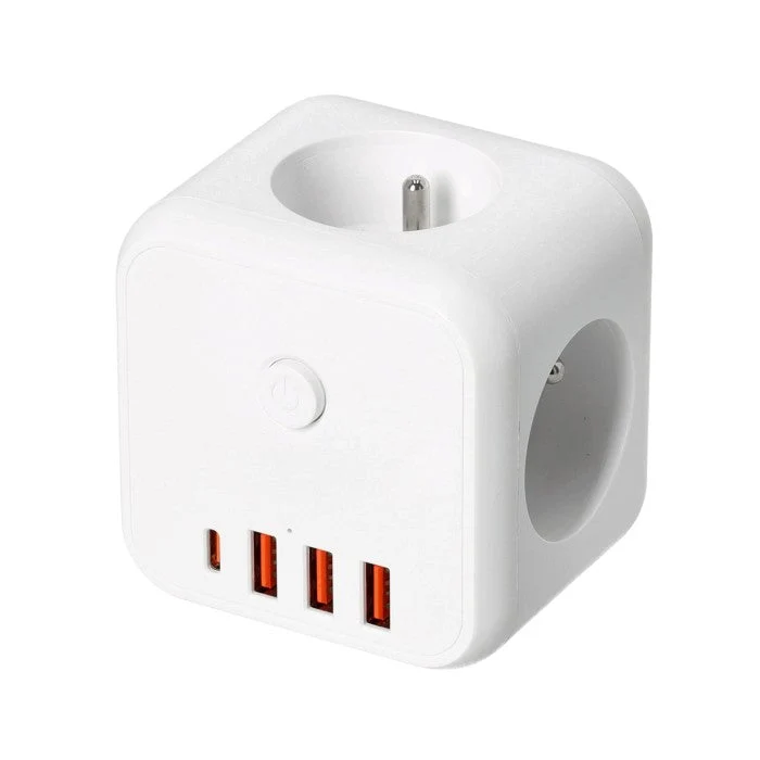 Kompakt Strømfordeler med Lynbeskyttelse og USB-opladning