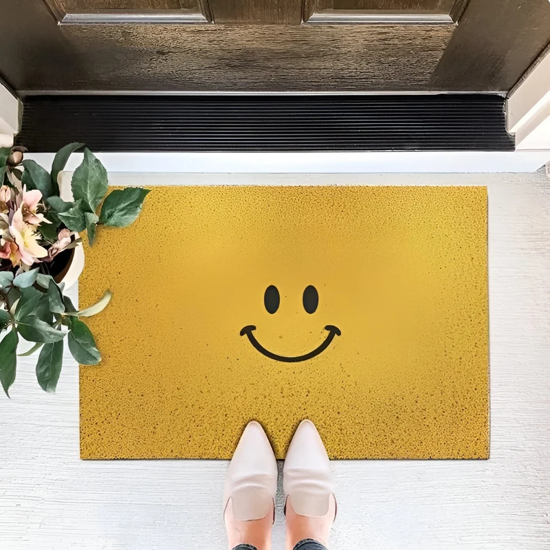 Skridsikker Smiley Dørmåtte – Vandabsorberende, Indendørs/Udendørs