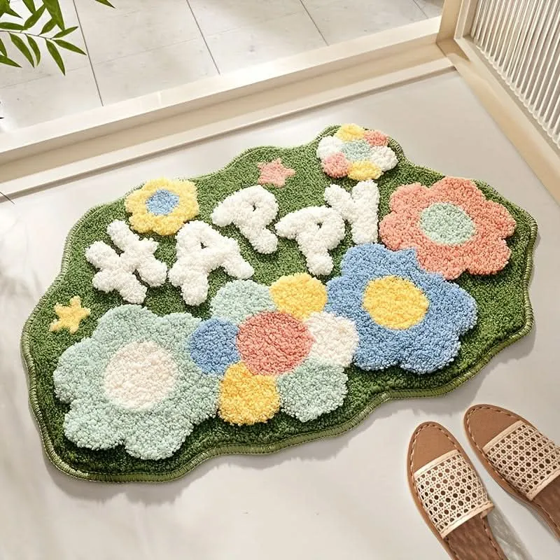 Absorberende Badeværelsesmåtte med Blomstermønster, Skridsikker