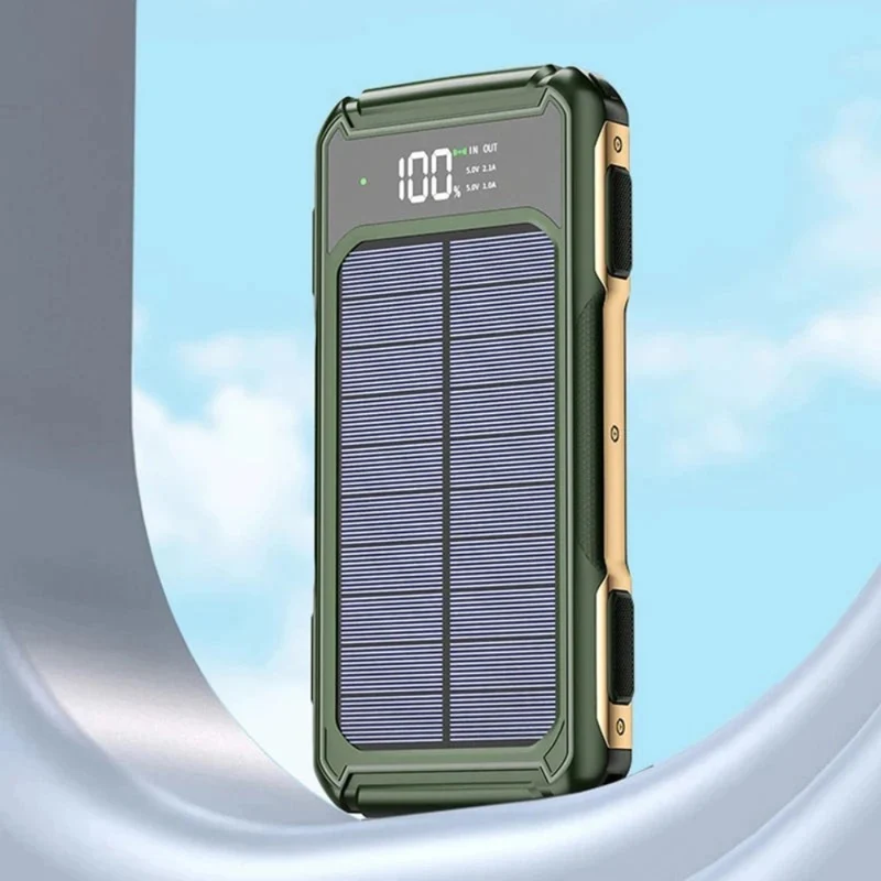 Effektiv Solcelle Powerbank med 4-i-1 Kabel og Nødbelysning