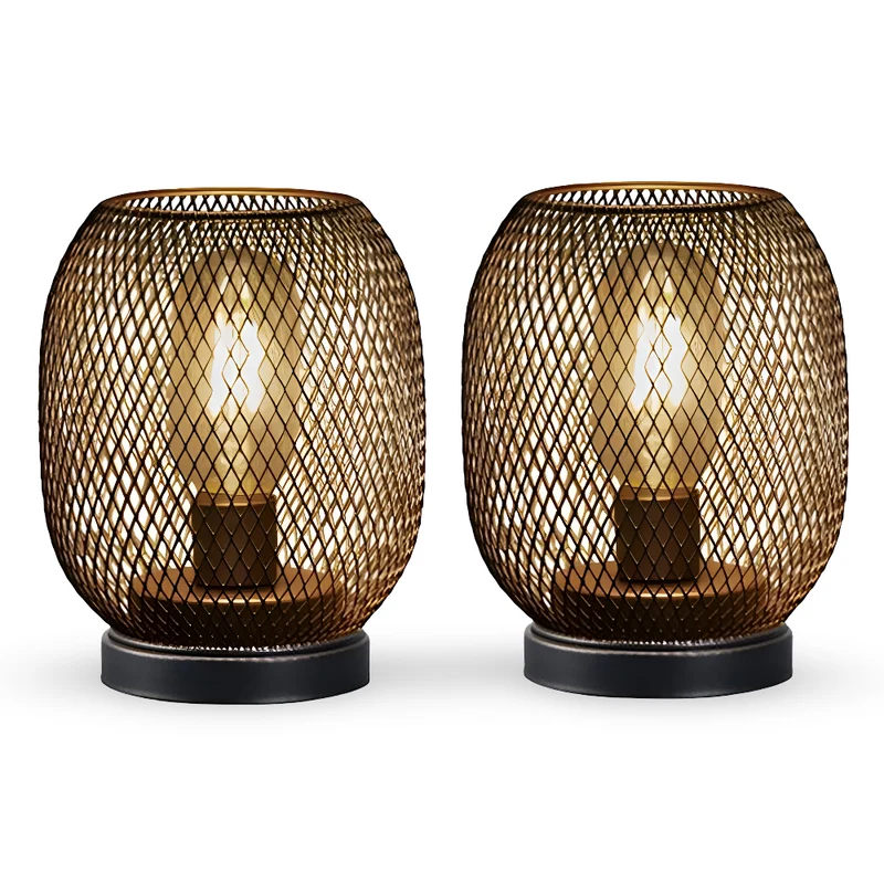 Vintage Metalbordlamper med Varm LED-lys - Batteridrevet Sæt
