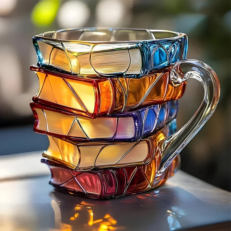 Glasmug med 3D Bogstabel Design – Perfekt til Læsehjørnet