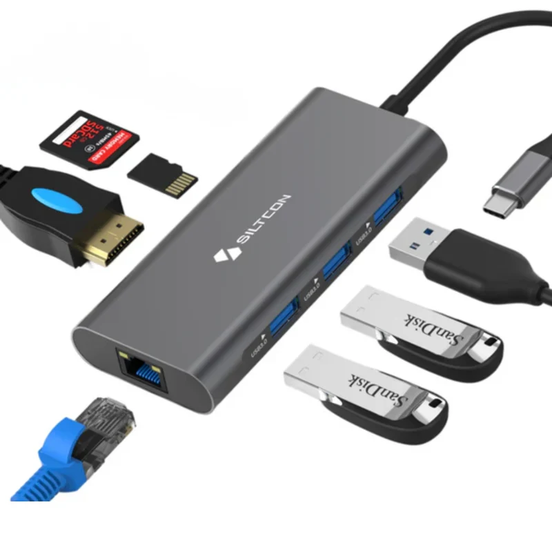Smart USB-C Hub 8-i-1 med HDMI & SD – Kompakt og Effektiv