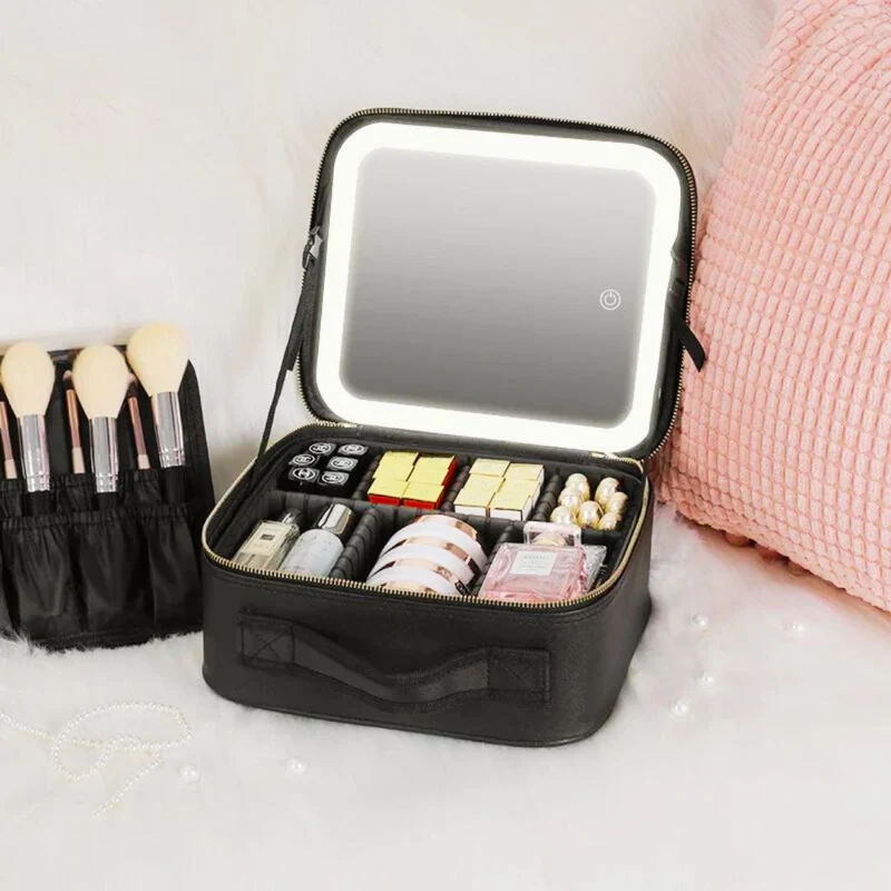 Makeup Organizer med LED-spejl og Rummelig Opbevaring