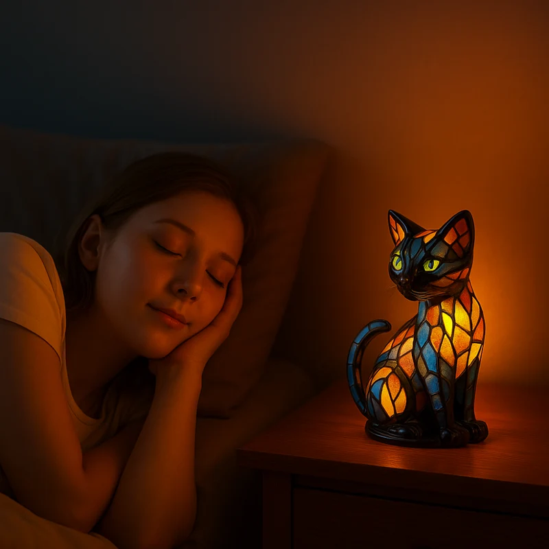 Håndlavet Glas Kat Lampe – Unik Lyskunst til Hjemmet