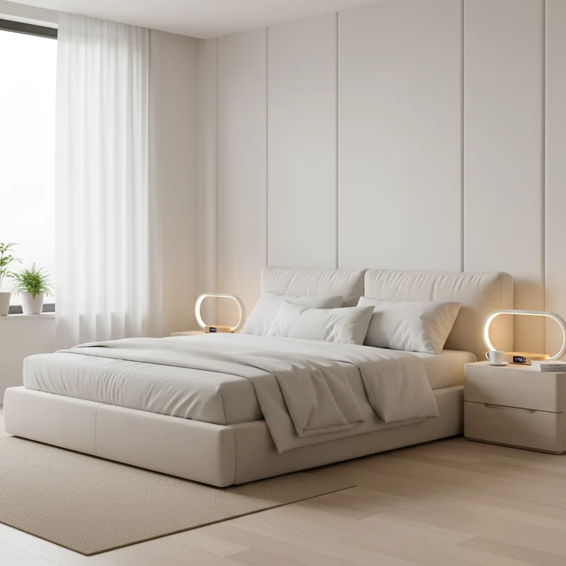 Elegant natlampe med hurtig opladning og digital ur