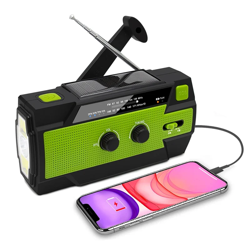 Survival Hand-Crank Radio with Solar Panel, LED Flashlight, and 4000mAh Power Bank, Portable CB