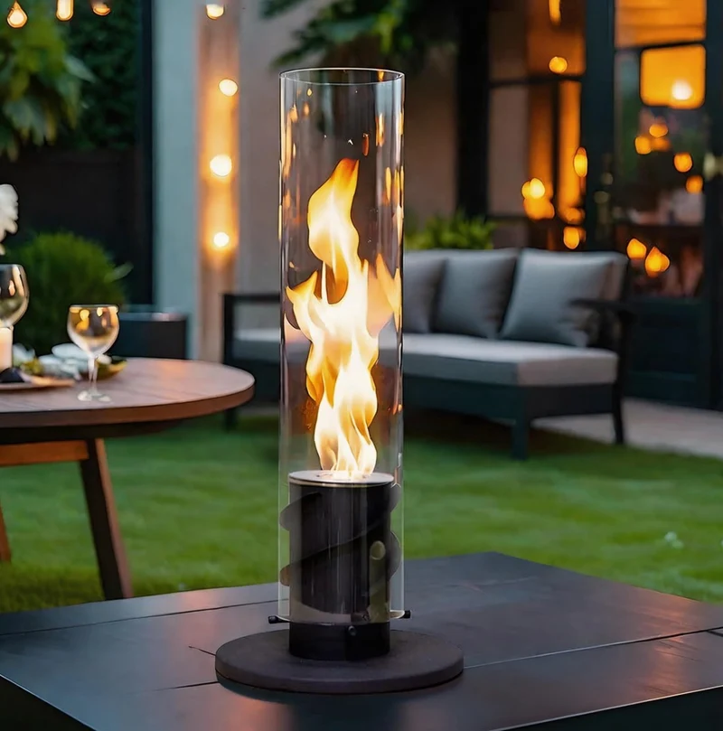 Roterande Bioetanol Bordskamin – Modern Rund Eldstad med Flameffekt