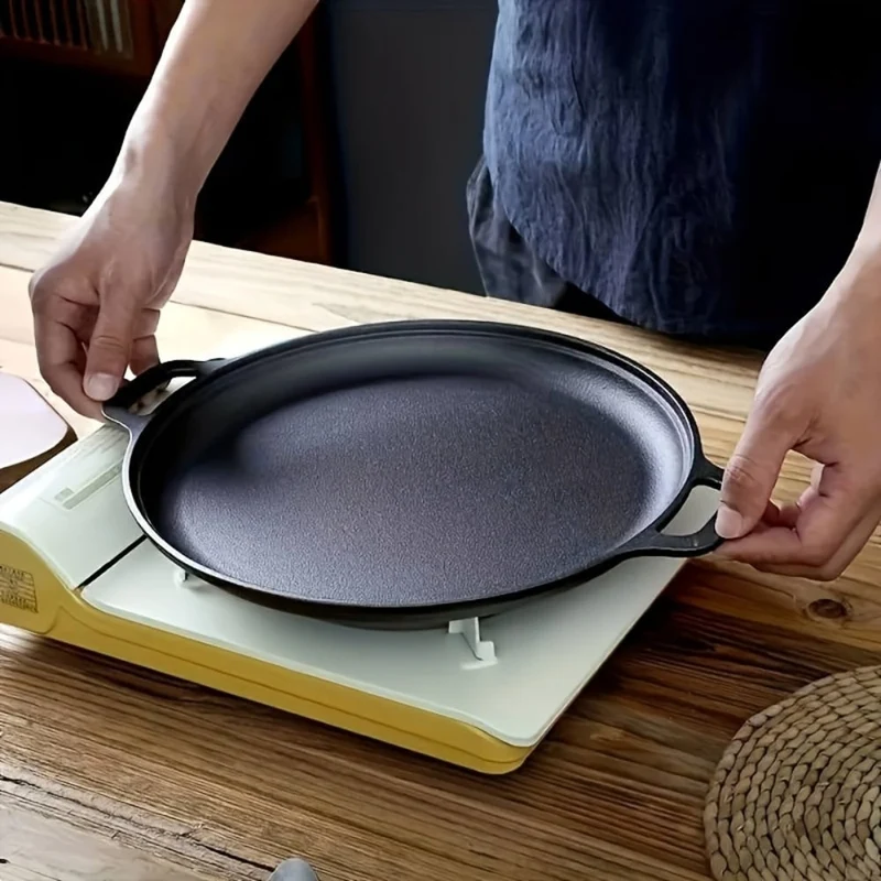 Cast Iron Pan for Pancakes and Fried Eggs with Two Handles, Flat and Round