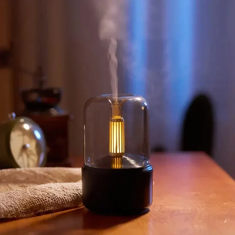 LED diffuser with flame effect for oils and home